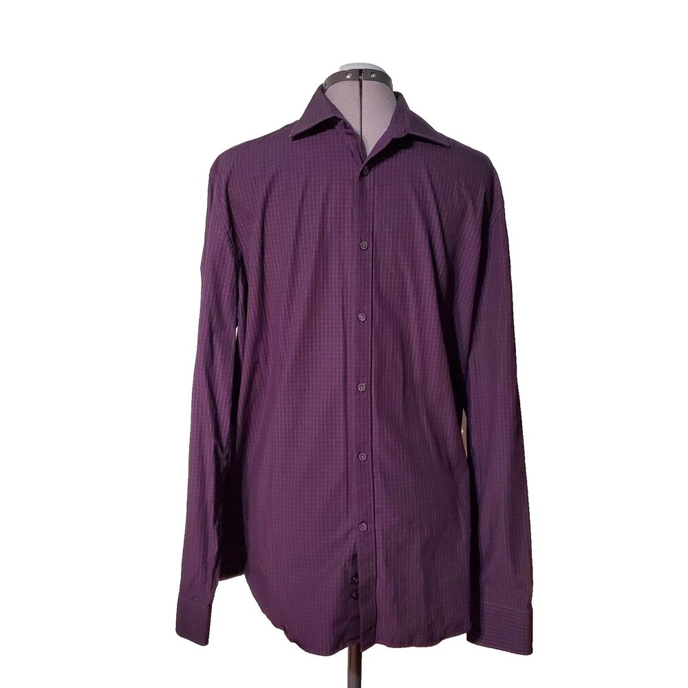 John Varvatos Star USA Men's Size 16 (34/35) Purple Plaid Button Up Shirt